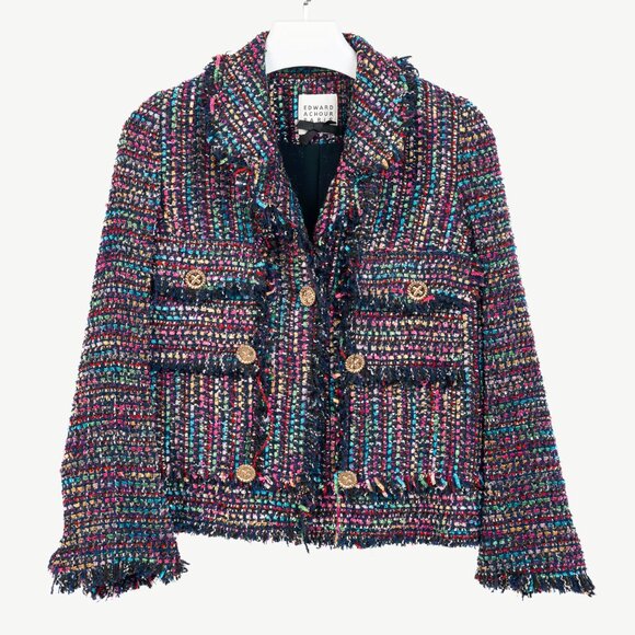 Edward Achour Paris Multicolour Tweed Fringe-Trim Jacket - Picture 2 of 13